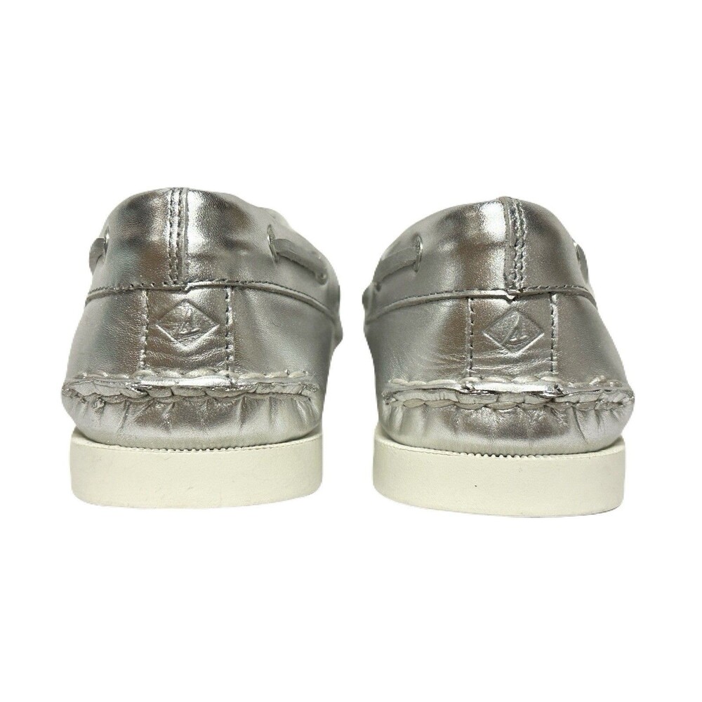 NEW Sperry Womens Size 10.5 Silver Leather Authentic Original Two-Eye Boat Shoe - Picture 6 of 9